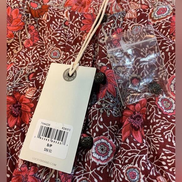 LUCKY BRAND Boho Paisley Printed Floral Blouse Red & Pink NWT $98 MSRP Sz Small - Picture 10 of 10